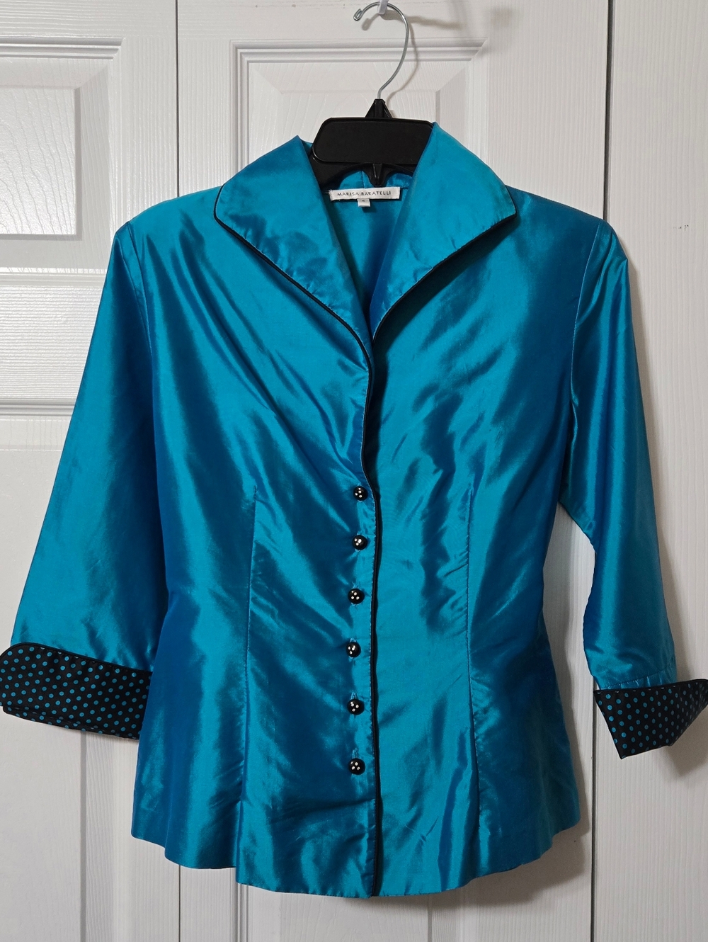 Teal Button Up Top w/Attached Poke a dot Belt, Size 6, Like New - Picture 8 of 14